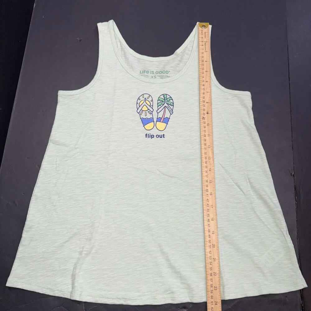 Life Is Good Blue Cotton Tank Top Flip Out Flop Graphic Tee Beach Outdoors XS‎ - Picture 6 of 14